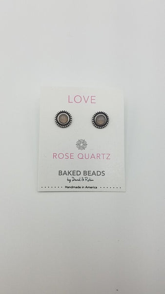 LOVE/ROSEQUARTZ POWER STONE STUD EAR RINGS