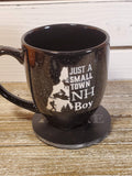 Bistro mug black speckled small town "NH" boy (GLASS GRAFFICS)