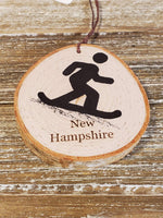 Snowboarding "New Hampshire" small birch tree ornament