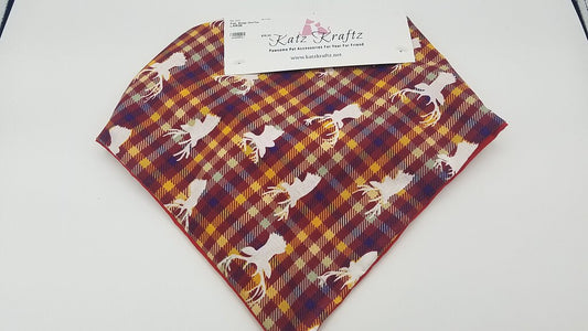 Large Plaid/Deer Silhoutte Snap Dog Bandanna