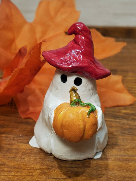 Ghost w/red hat and pumpkin