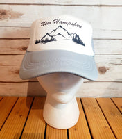 Trucker hat- New Hampshire Mountains with tree line (gray)LHM Merr)