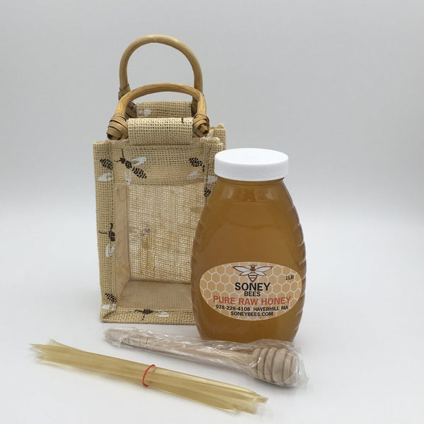Honey Gift Bag Set: Jar, Bag, Sticks, Dipper