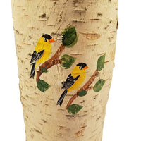 YELLOW FINCH PAINTED ON REAL BIRCH TREE CANDLE 10"