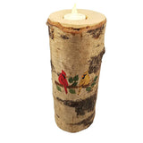 CARDINALS PAINTED ON REAL BIRCH TREE, CANDLE 10"
