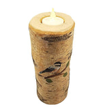 CHICKADEE PAINTED ON REAL BIRCH TREE, CANDLE 8"