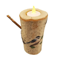 CHICKADEE PAINTED ON REAL BIRCH TREE CANDLE 6"