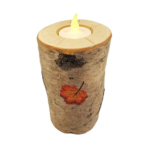 MAPLE LEAF CANDLE HOLDER, MADE FROM BIRCH TREE 6"