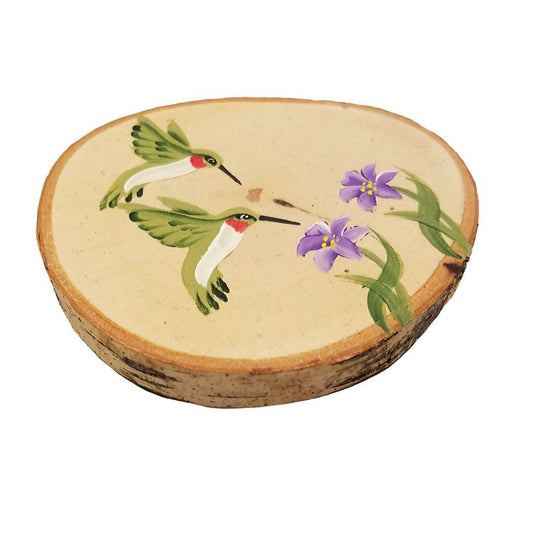 Hummingbird Birch Tree Slice Coaster