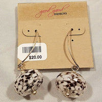 Glass Ball Ear Rings White And Brown (E1260)