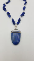 STERLING SILVER LAPIS SINGLE STRAND BEADED LINK W/ LAPIS PENDANT NECKLACE