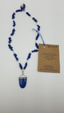 STERLING SILVER LAPIS SINGLE STRAND BEADED LINK W/ LAPIS PENDANT NECKLACE