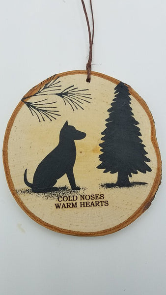 Large Dog "Cold Noses Warm Hearts" Birch Tree Slice Ornament