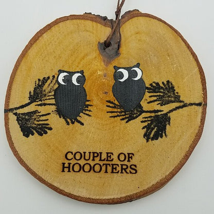 Couple Of Hooters Owl Birch Ornament