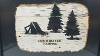 TENT "LIFE IS BETTER CAMPING" ON BIRCH BARK 8X10 BARNWOOD FRAME