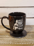 Bistro mug black speckled small town "NH" boy (GLASS GRAFFICS)