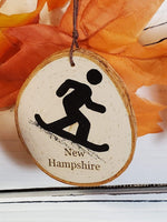 Snowboarding New Hampshire small birch tree ornament