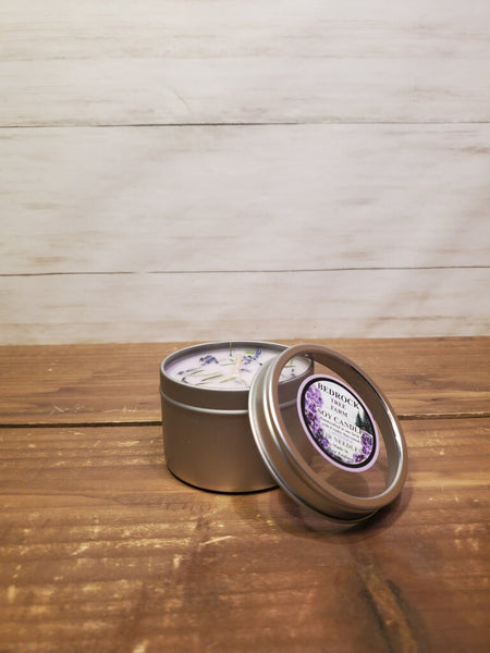 Lavender Tin-Clear Window Lid 4 Oz (Bedrock Soy Candle)